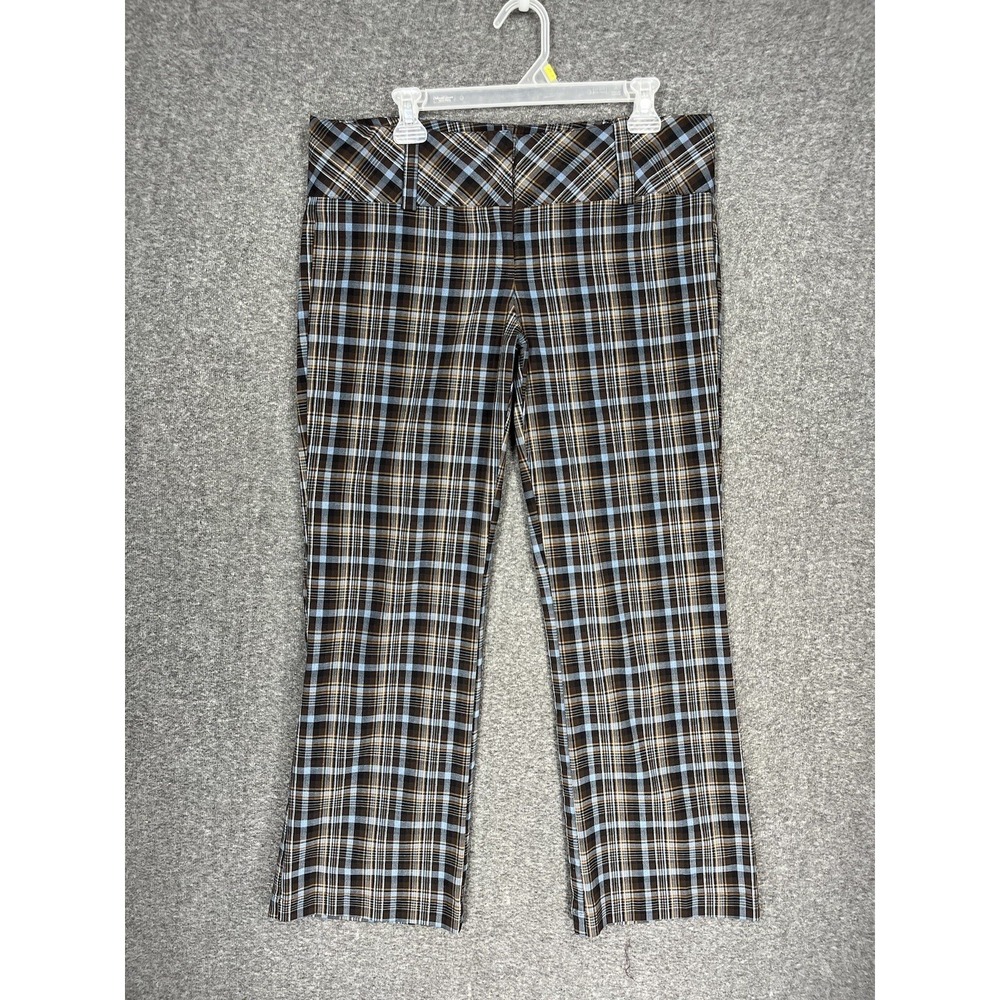 Y2K No Boundaries Stretch Plaid Pants Juniors 15 Brown Blue Mid Rise Flare